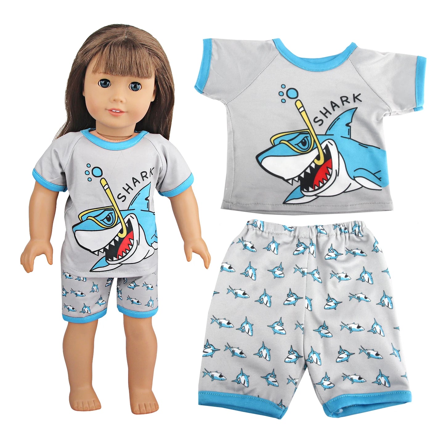 Doll Clothes Pajamas  For 43cm Baby New Born&American 18 Inch Girl Doll Unicorn Shark Cartoon Clothes Suit For Generation Doll