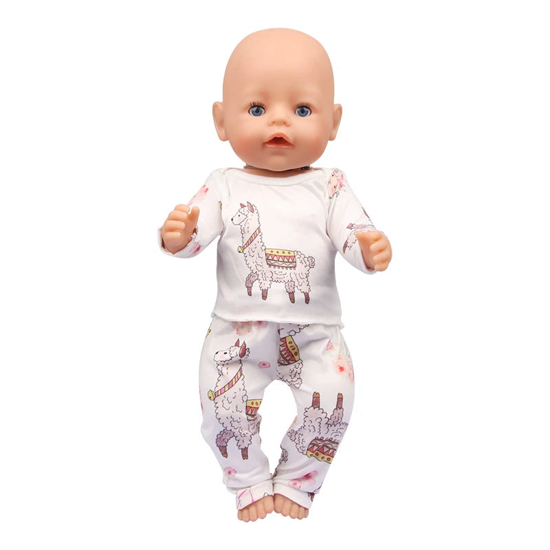 Doll Clothes Pajamas  For 43cm Baby New Born&American 18 Inch Girl Doll Unicorn Shark Cartoon Clothes Suit For Generation Doll