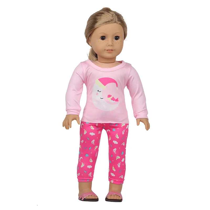 Doll Clothes Pajamas  For 43cm Baby New Born&American 18 Inch Girl Doll Unicorn Shark Cartoon Clothes Suit For Generation Doll