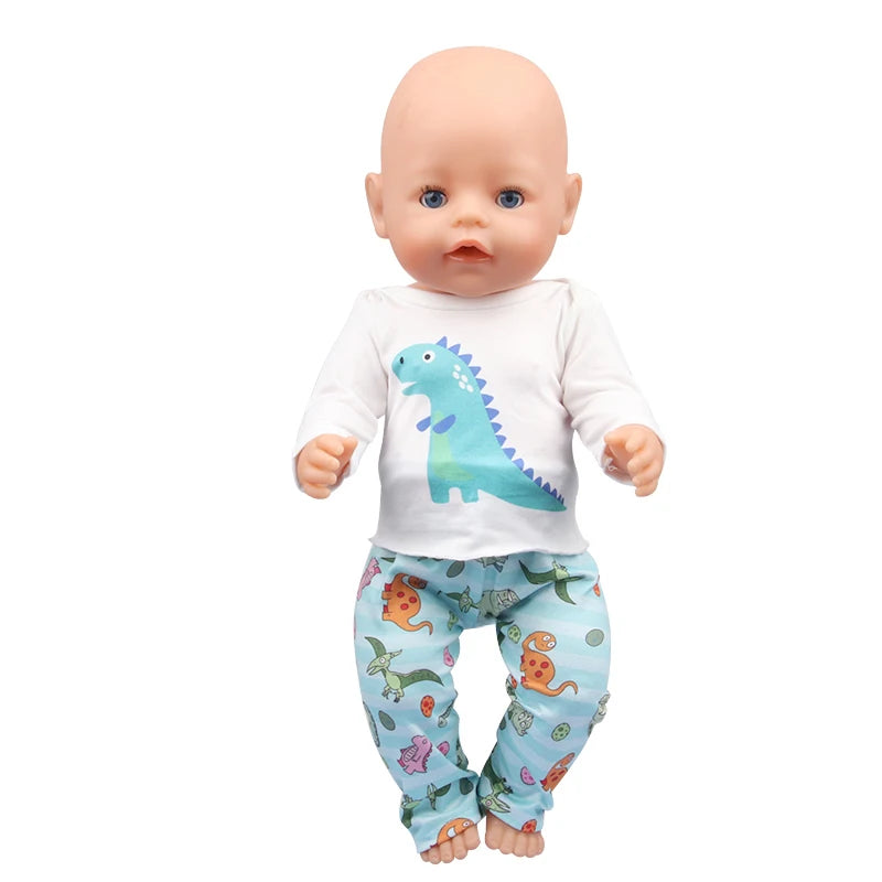 Doll Clothes Pajamas  For 43cm Baby New Born&American 18 Inch Girl Doll Unicorn Shark Cartoon Clothes Suit For Generation Doll