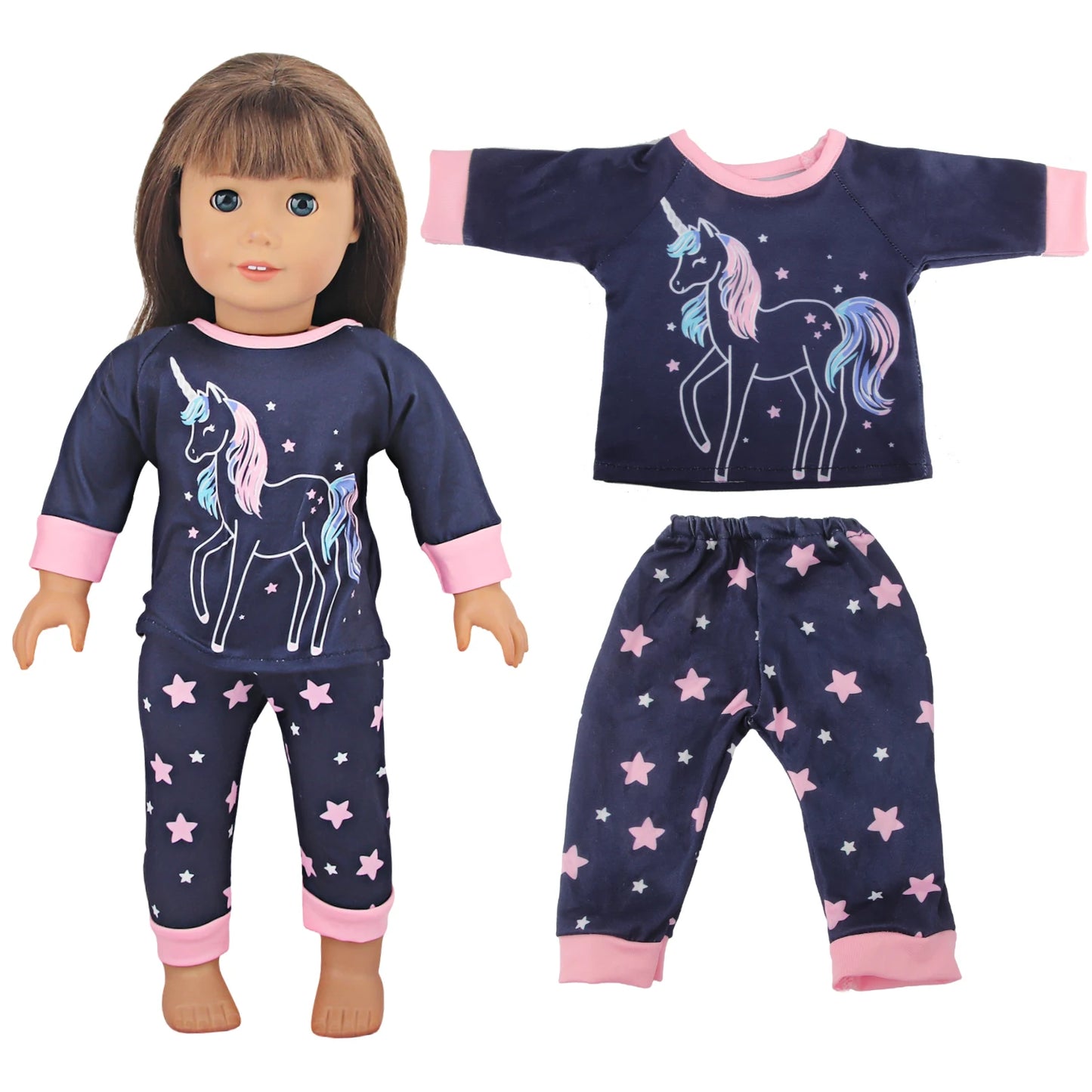 Doll Clothes Pajamas  For 43cm Baby New Born&American 18 Inch Girl Doll Unicorn Shark Cartoon Clothes Suit For Generation Doll