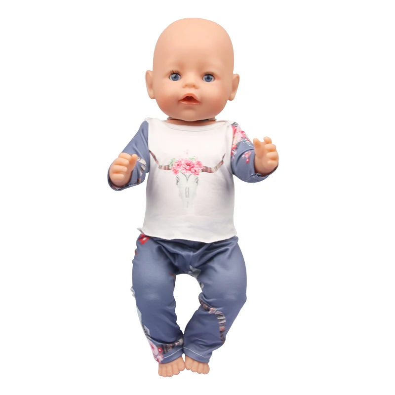 Doll Clothes Pajamas  For 43cm Baby New Born&American 18 Inch Girl Doll Unicorn Shark Cartoon Clothes Suit For Generation Doll