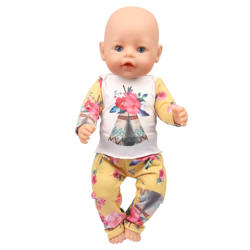 Doll Clothes Pajamas  For 43cm Baby New Born&American 18 Inch Girl Doll Unicorn Shark Cartoon Clothes Suit For Generation Doll