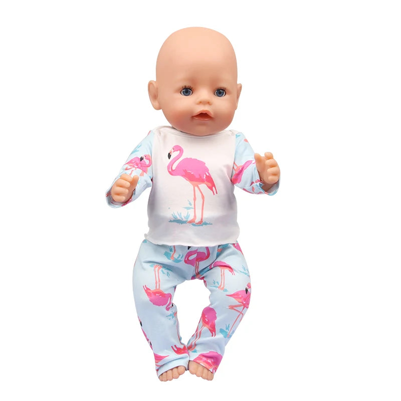 Doll Clothes Pajamas  For 43cm Baby New Born&American 18 Inch Girl Doll Unicorn Shark Cartoon Clothes Suit For Generation Doll