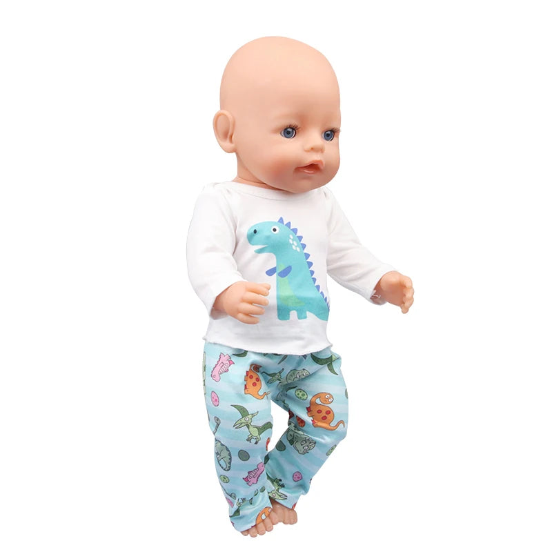 Doll Clothes Pajamas  For 43cm Baby New Born&American 18 Inch Girl Doll Unicorn Shark Cartoon Clothes Suit For Generation Doll