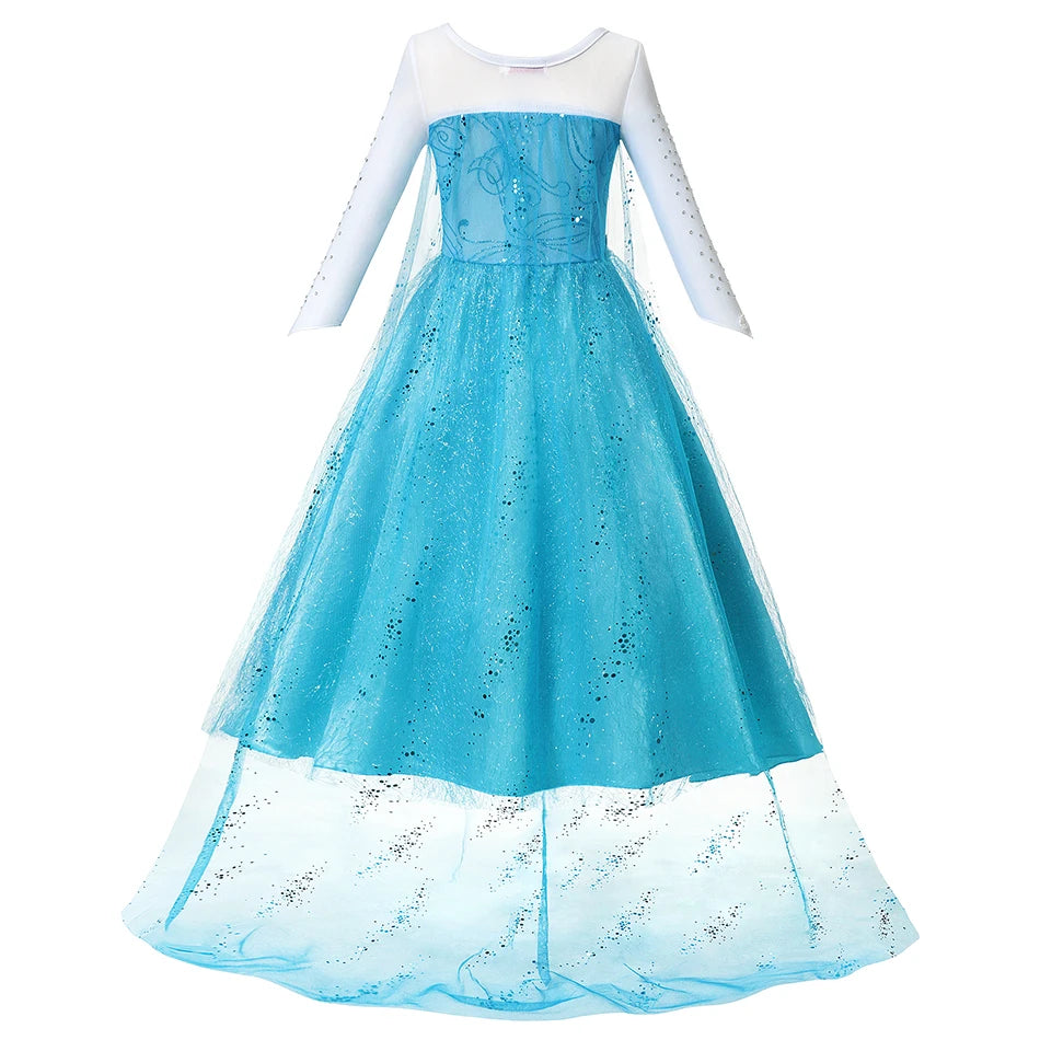 Fancy Queen Elsa Anna Costume Girls Princess Dress Toddler Halloween Cosplay Party Vesidos For 2-10 Years