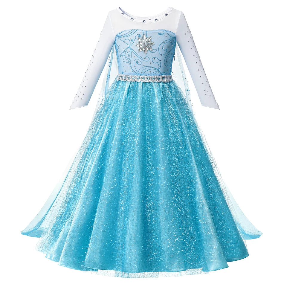 Fancy Queen Elsa Anna Costume Girls Princess Dress Toddler Halloween Cosplay Party Vesidos For 2-10 Years