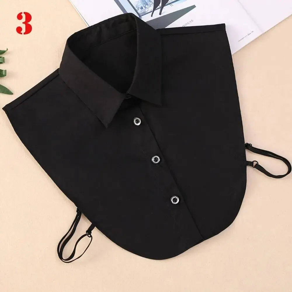 Women Cotton Crystal Fake Collar Blouse Vintage Solid Detachable Shirt Collar False Lapel Blouse Top Women Clothes Accessories