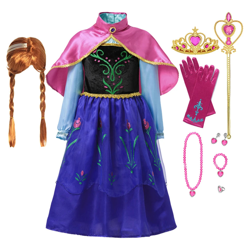 Fancy Queen Elsa Anna Costume Girls Princess Dress Toddler Halloween Cosplay Party Vesidos For 2-10 Years