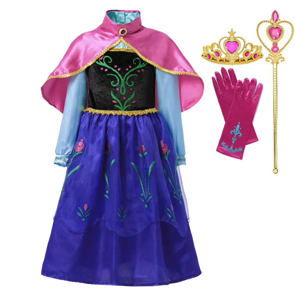 Fancy Queen Elsa Anna Costume Girls Princess Dress Toddler Halloween Cosplay Party Vesidos For 2-10 Years