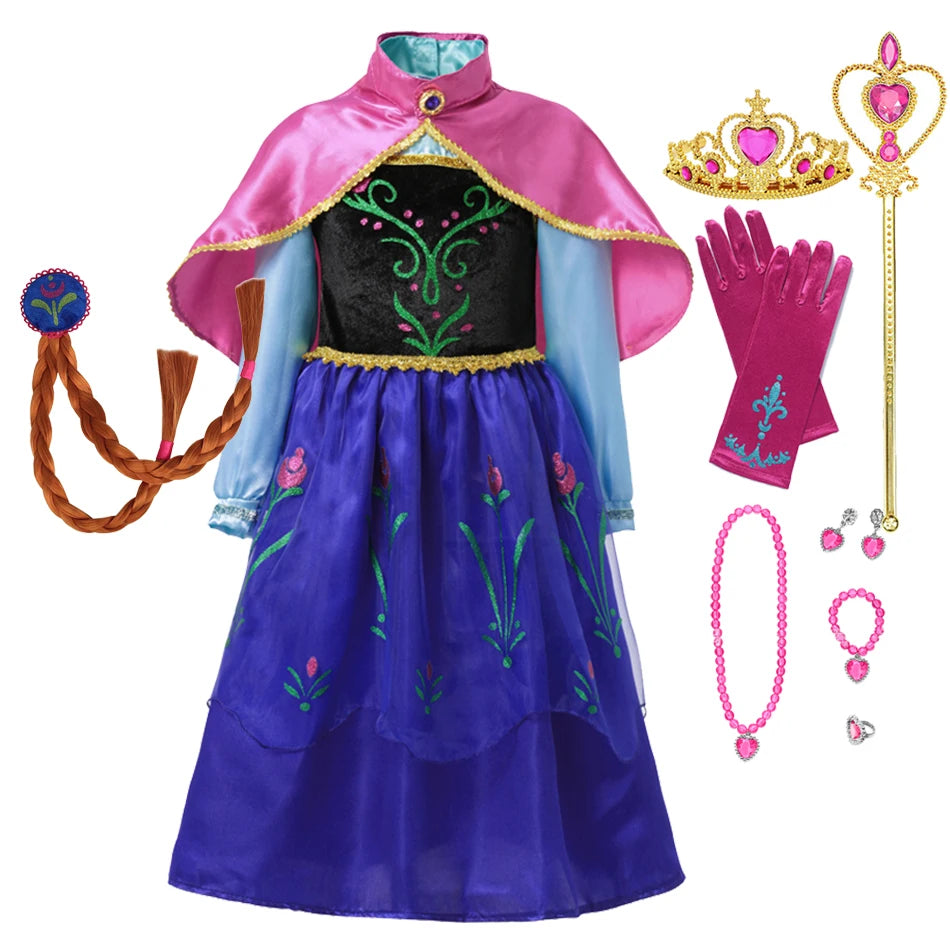 Fancy Queen Elsa Anna Costume Girls Princess Dress Toddler Halloween Cosplay Party Vesidos For 2-10 Years