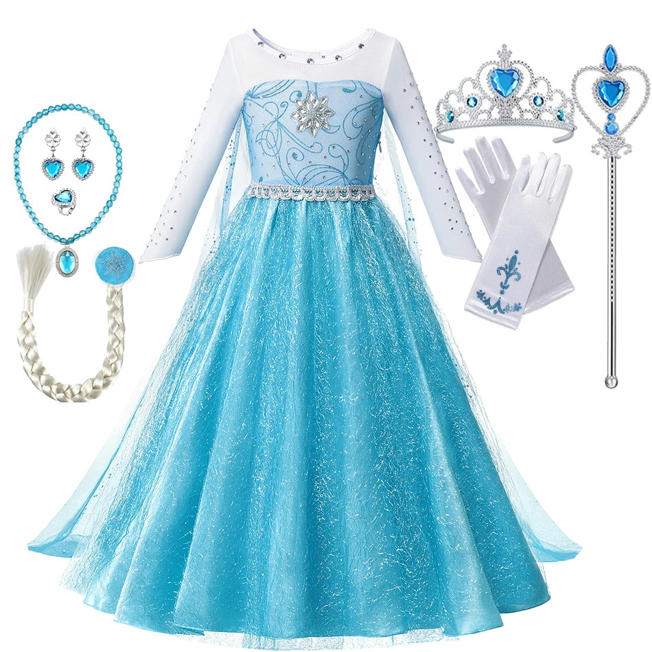 Fancy Queen Elsa Anna Costume Girls Princess Dress Toddler Halloween Cosplay Party Vesidos For 2-10 Years