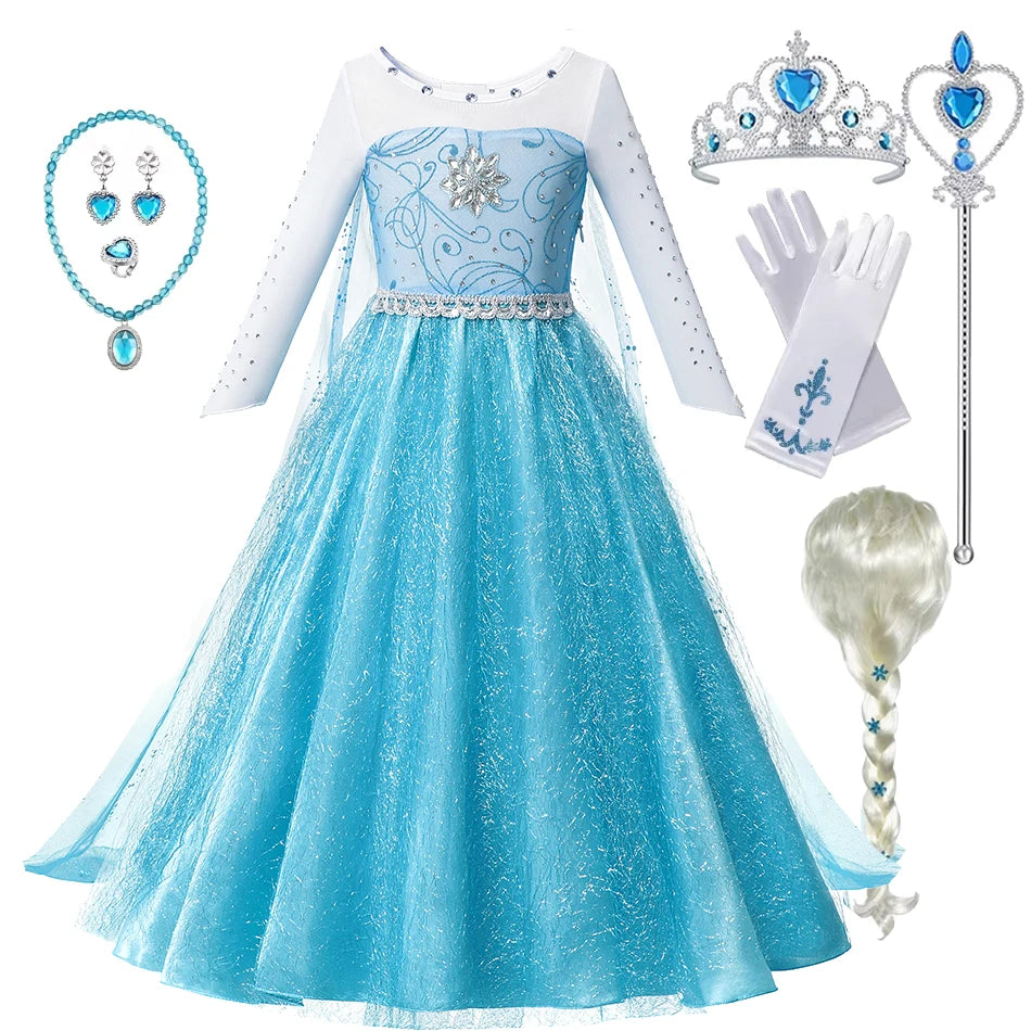 Fancy Queen Elsa Anna Costume Girls Princess Dress Toddler Halloween Cosplay Party Vesidos For 2-10 Years