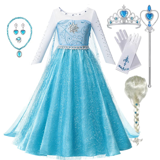 Fancy Queen Elsa Anna Costume Girls Princess Dress Toddler Halloween Cosplay Party Vesidos For 2-10 Years