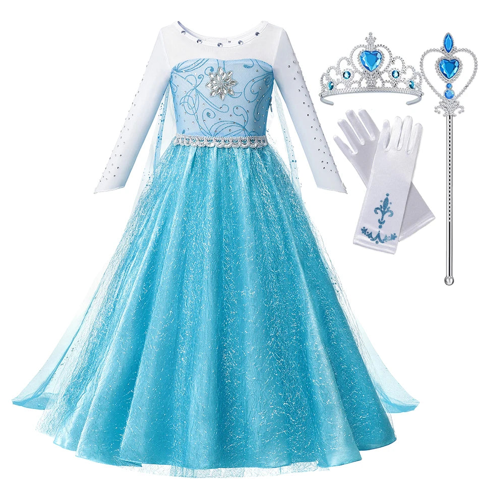 Fancy Queen Elsa Anna Costume Girls Princess Dress Toddler Halloween Cosplay Party Vesidos For 2-10 Years